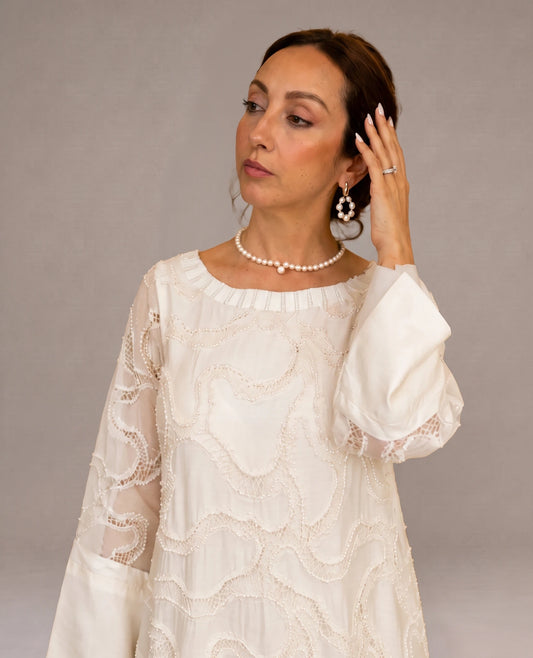 Pearl Lace Cascade Dress