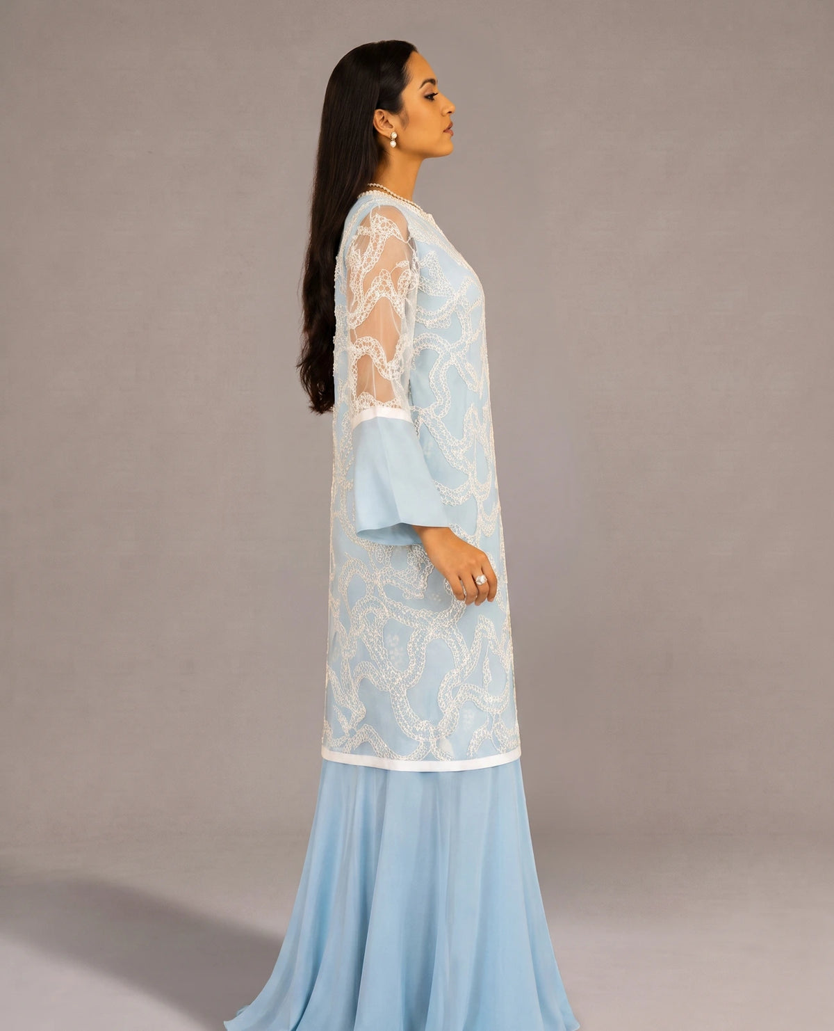 Pearl Powder Blue Lace Cascade Dress