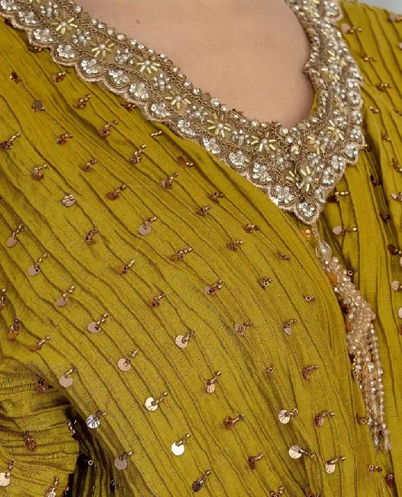 Rich Mustard Embellished Silk Kaftan