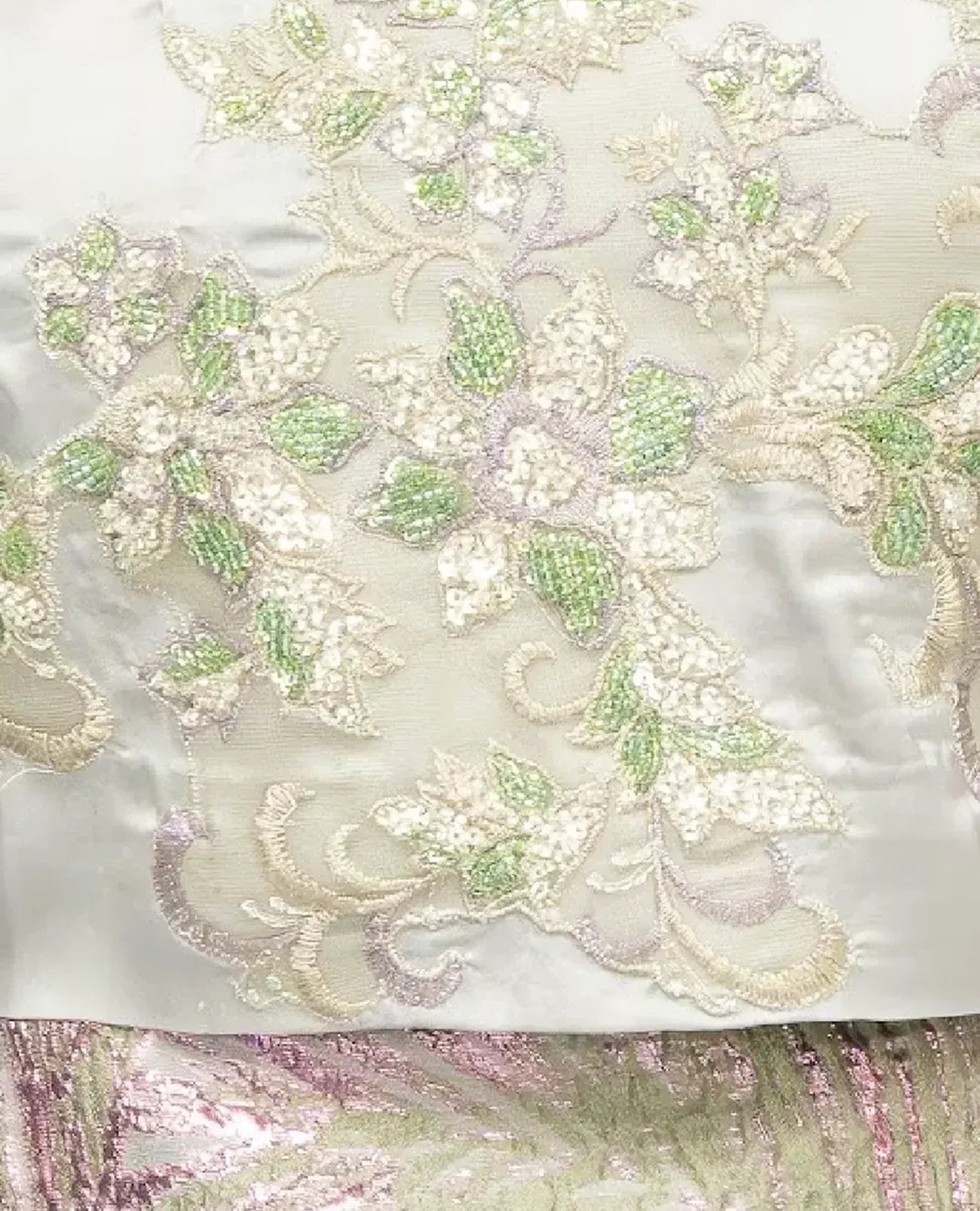 Silver Blossom Embellished Jacquard Gown