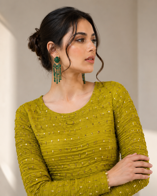Rich Mustard Box Pleated Dress