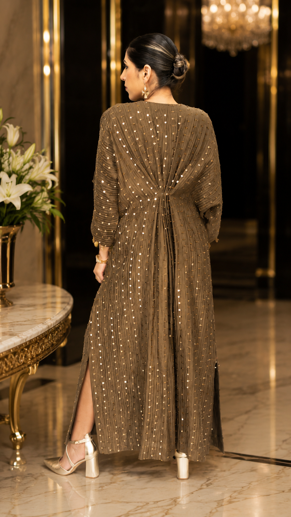 Olive Clay Embellished Silk Kaftan