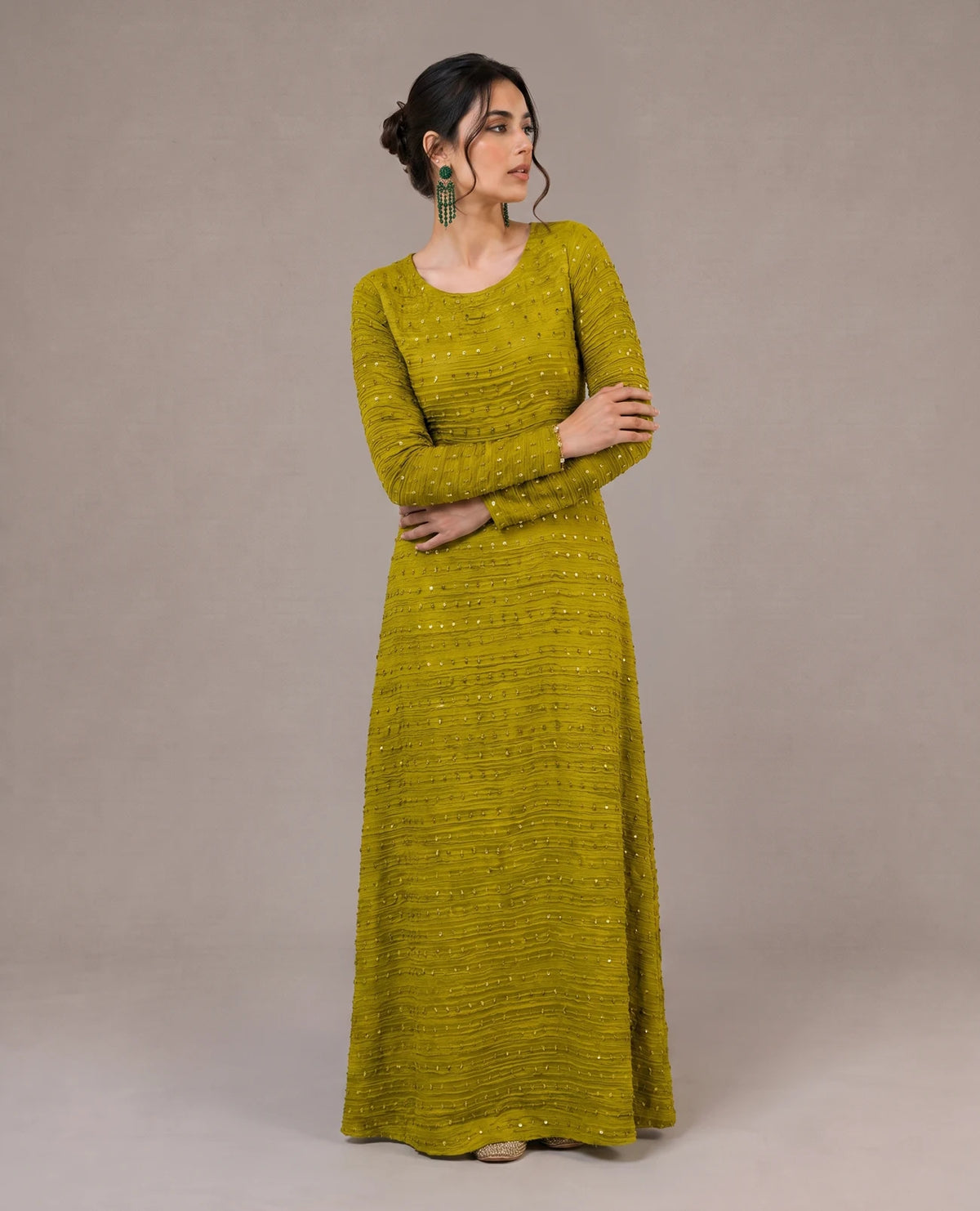 Rich Mustard Box Pleated Dress