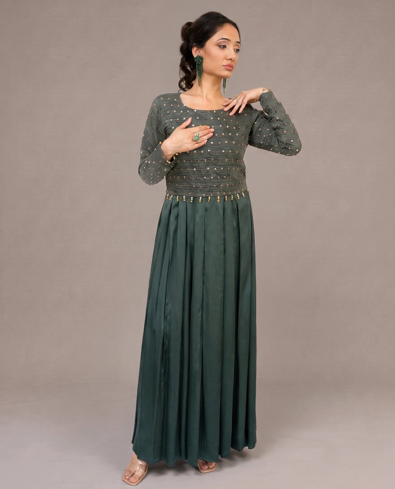 Emerald Green Box Pleated Dress