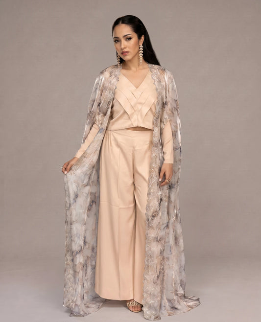 Soft Taupe Cape Ensemble