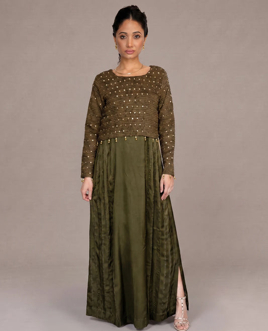Olive Clay Side Pleated Dress