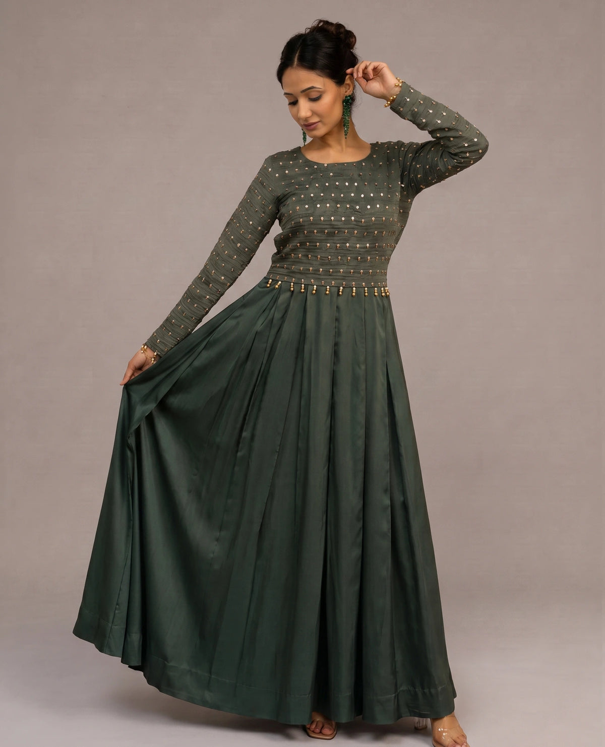 Emerald Green Box Pleated Dress