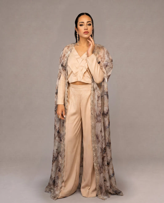 Soft Taupe Cape Ensemble