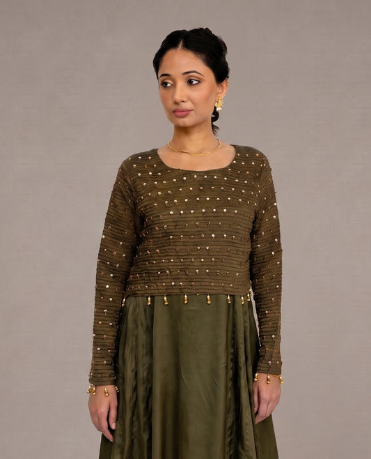 Olive Clay Side Pleated Dress
