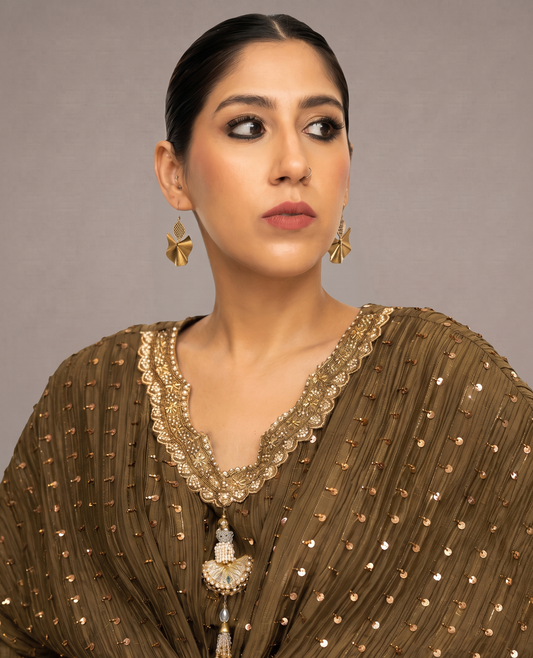 Olive Clay Embellished Silk Kaftan