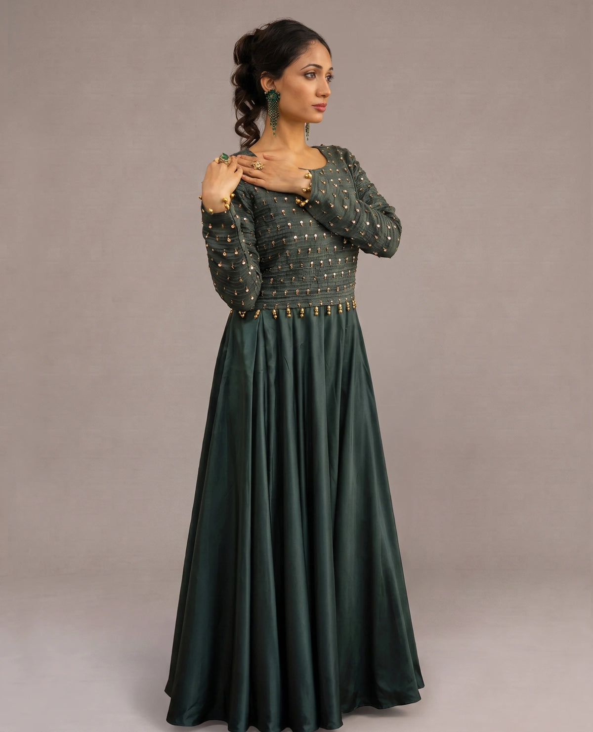Emerald Green Box Pleated Dress