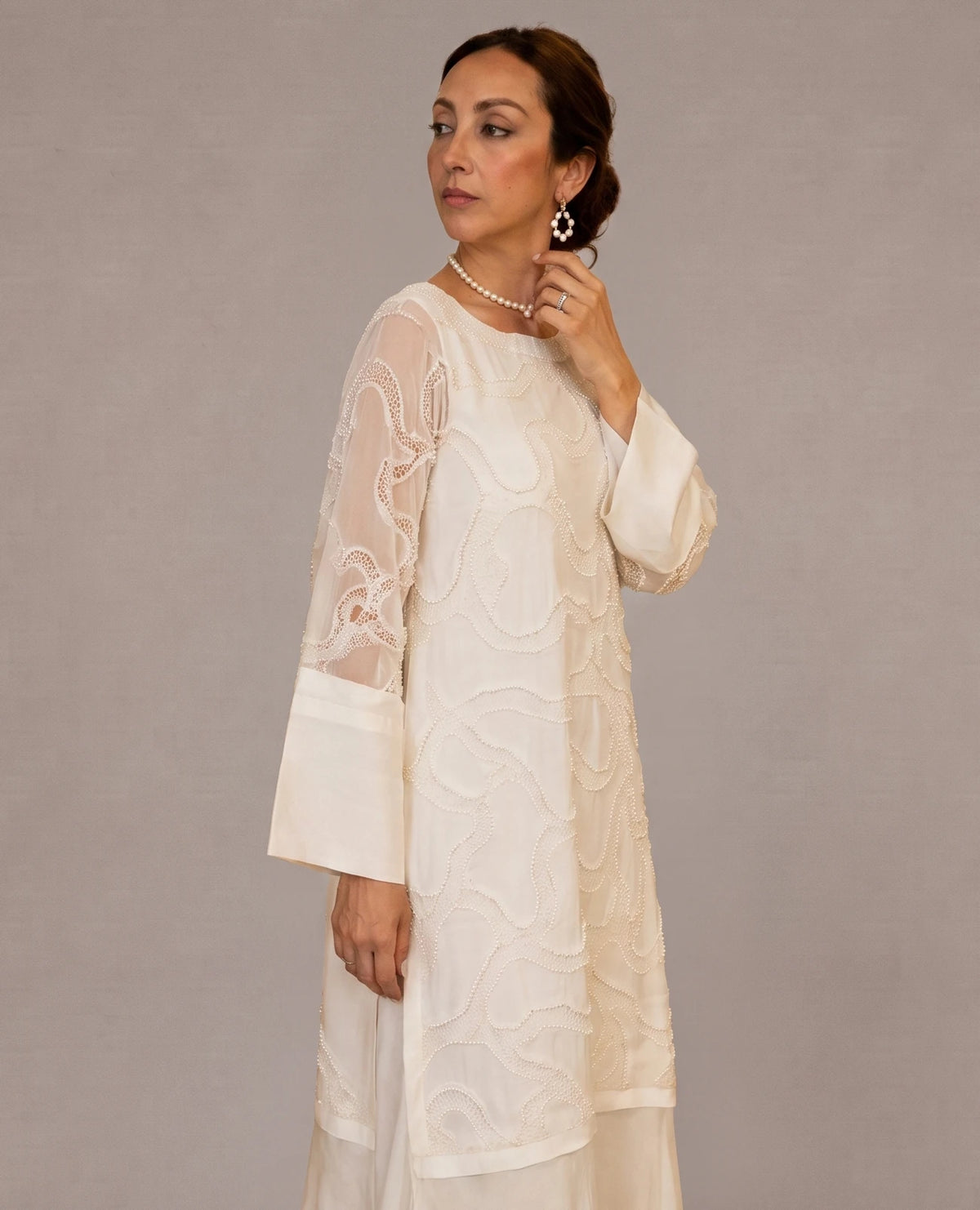 Pearl Lace Cascade Dress