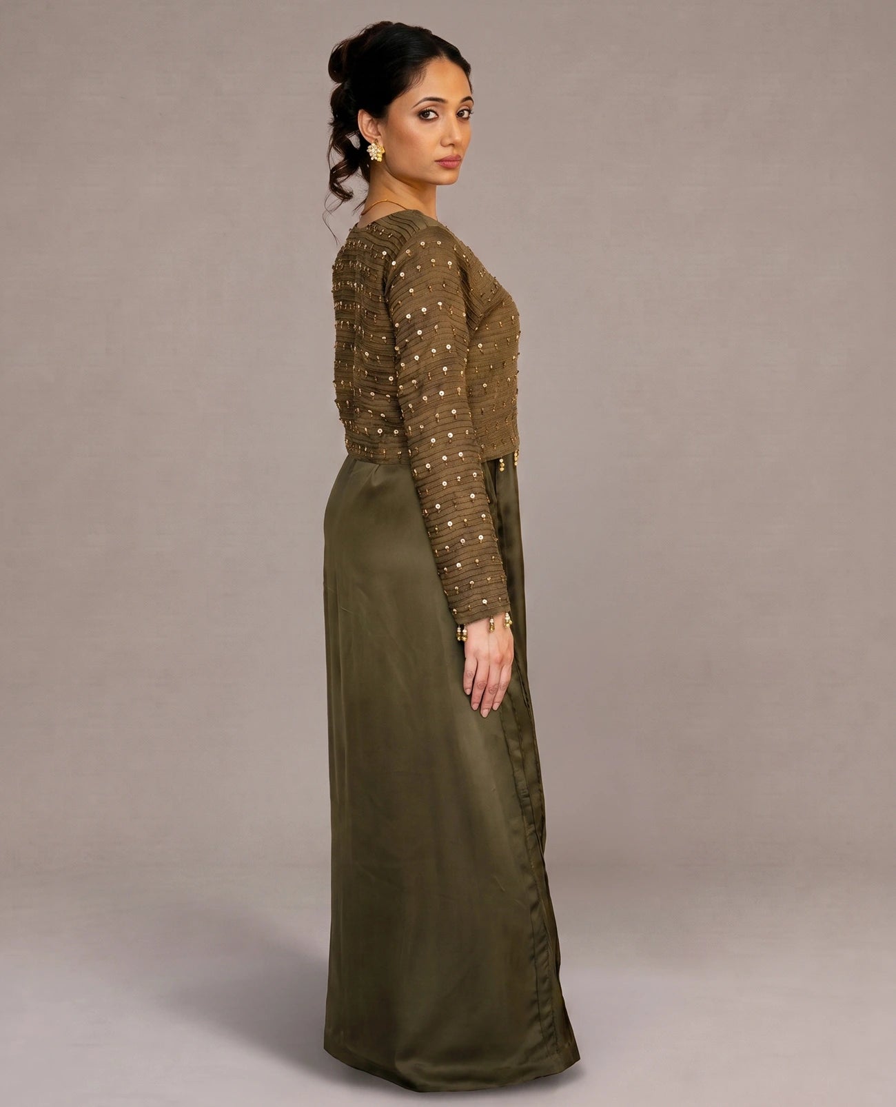 Olive Clay Side Pleated Dress