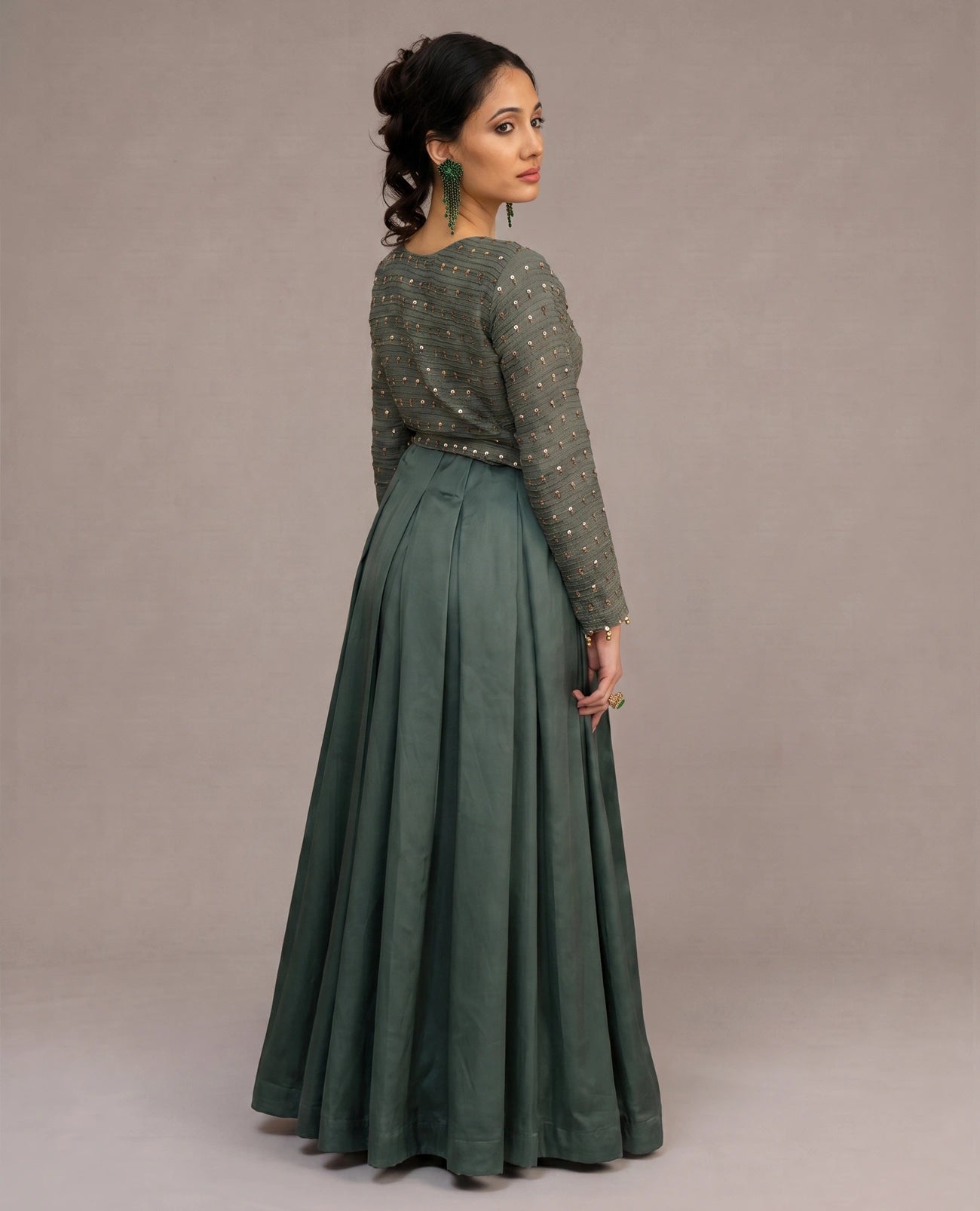 Emerald Green Box Pleated Dress