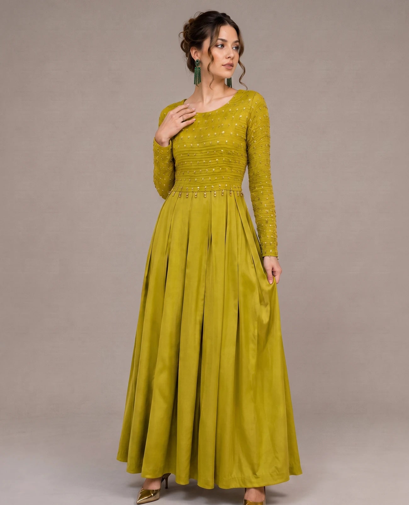 Rich Mustard Box Pleated Dress