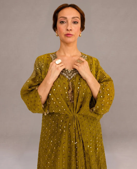 Rich Mustard Embellished Silk Kaftan
