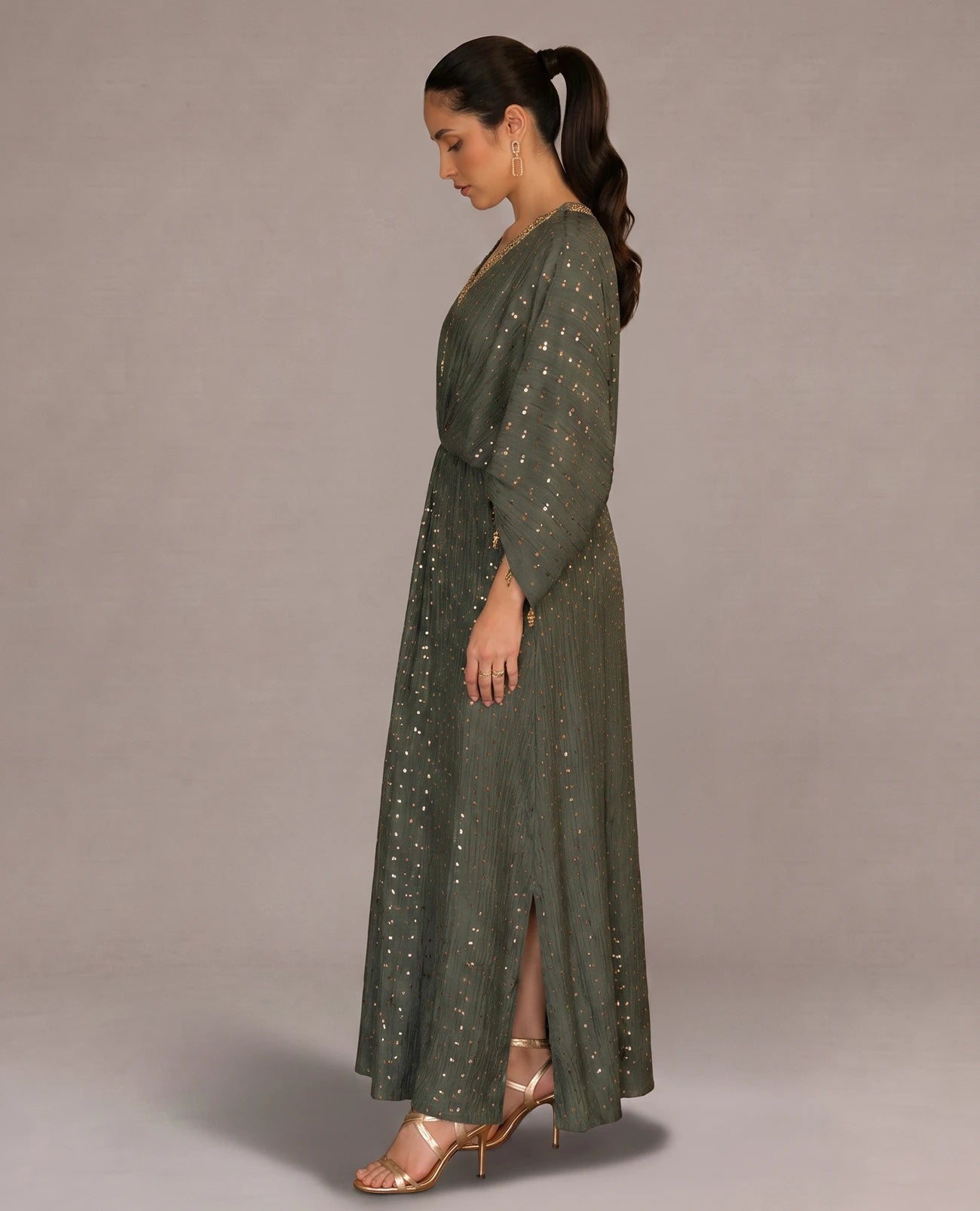 Emerald Green Embellished Silk Kaftan