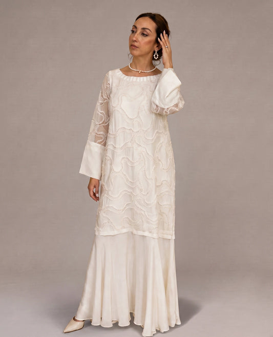 Pearl Lace Cascade Dress