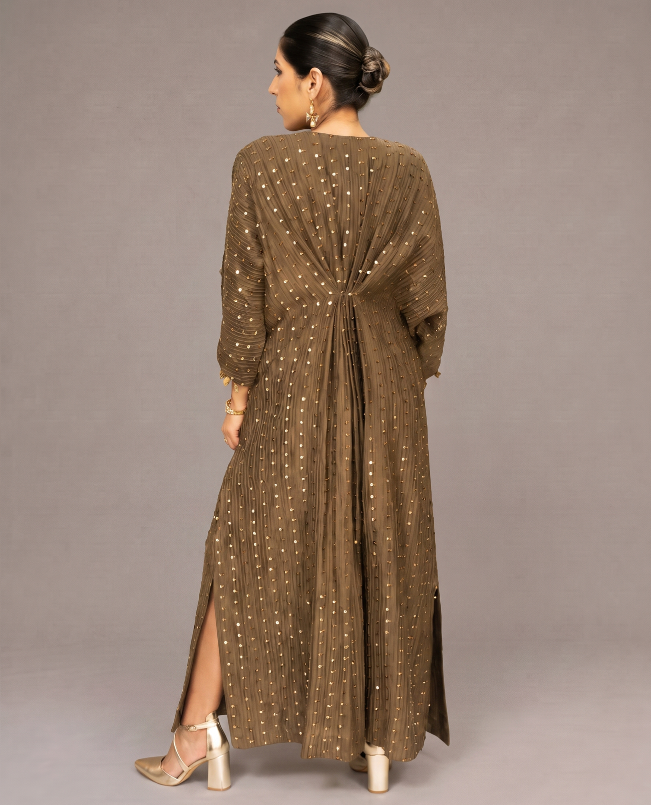Olive Clay Embellished Silk Kaftan