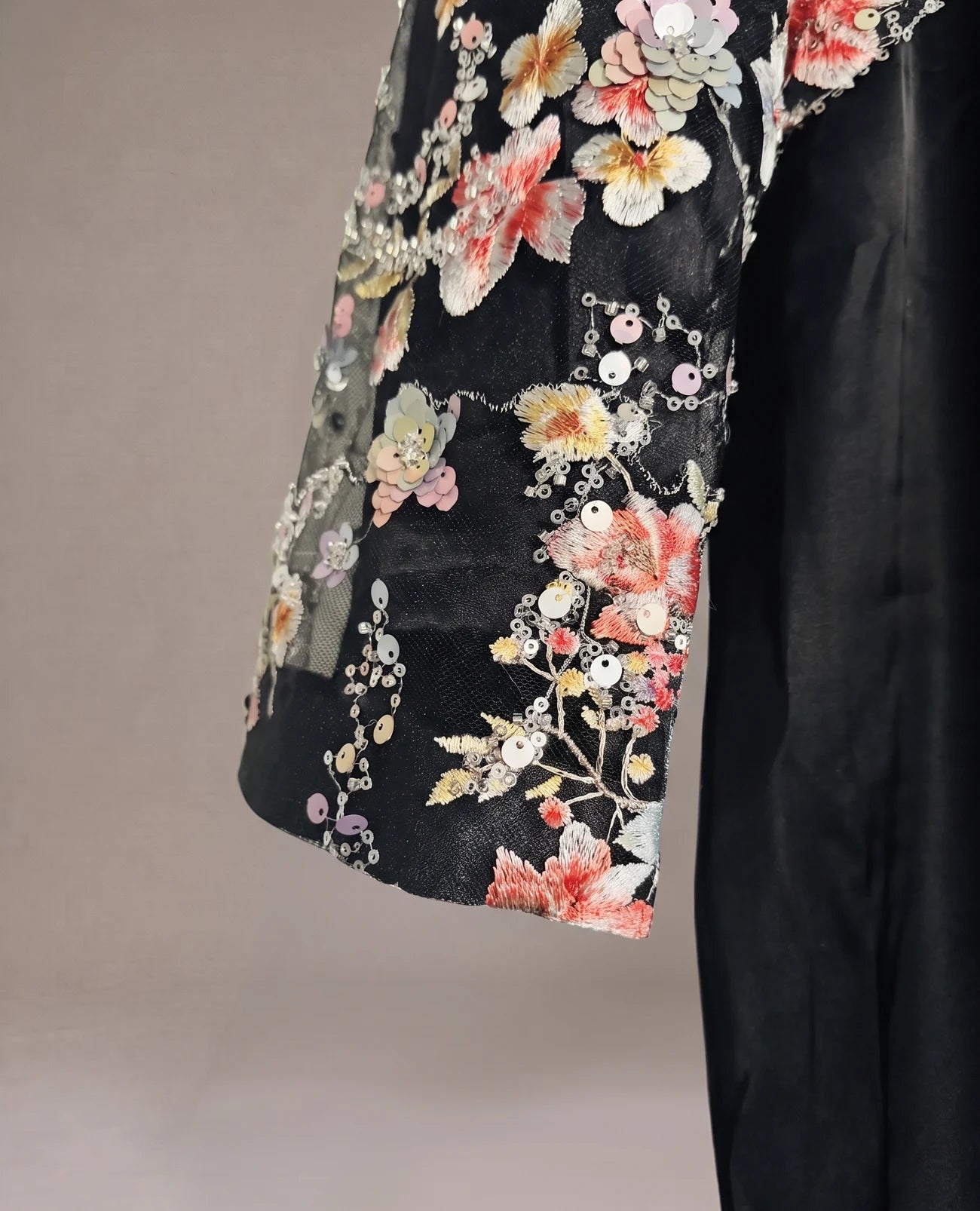 Black Floral Fishtail Jacket Gown