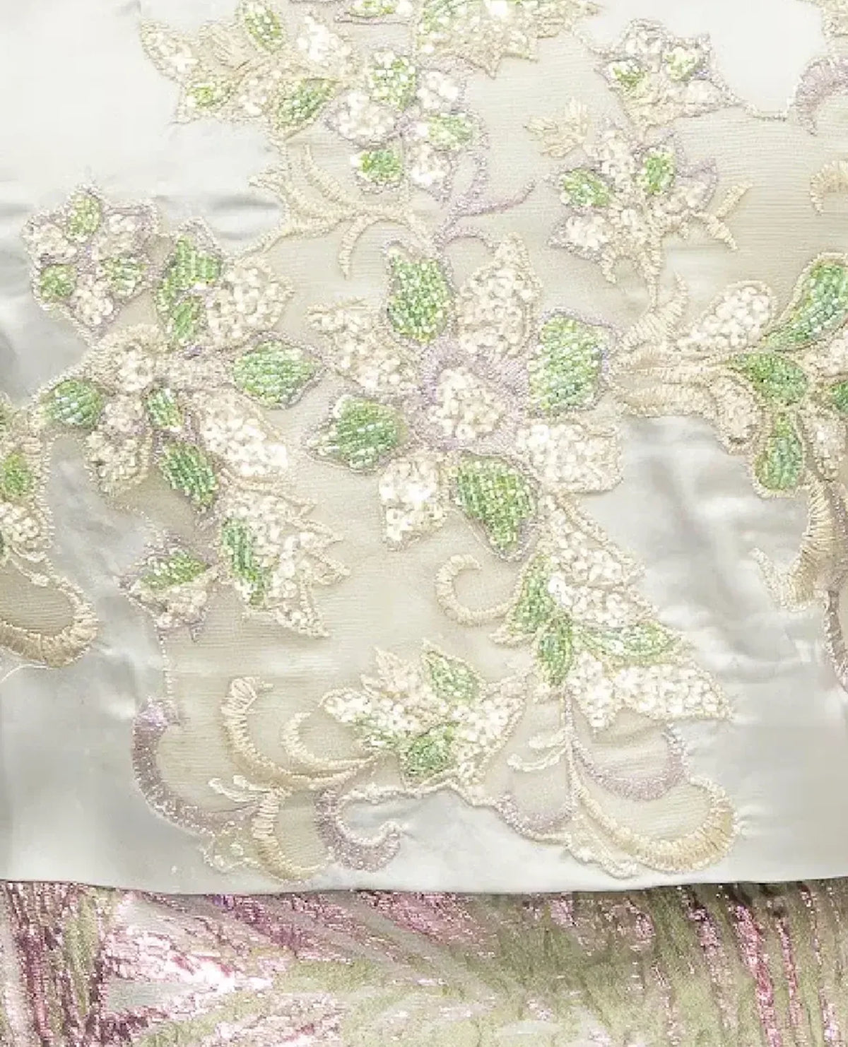 Silver Blossom Embellished Jacquard Gown