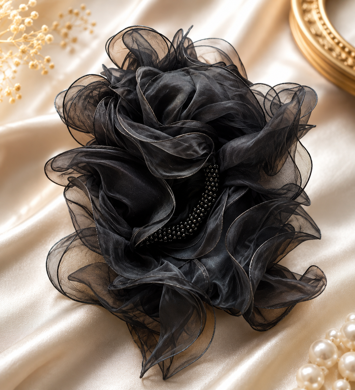 Black Swirl Organza Stole