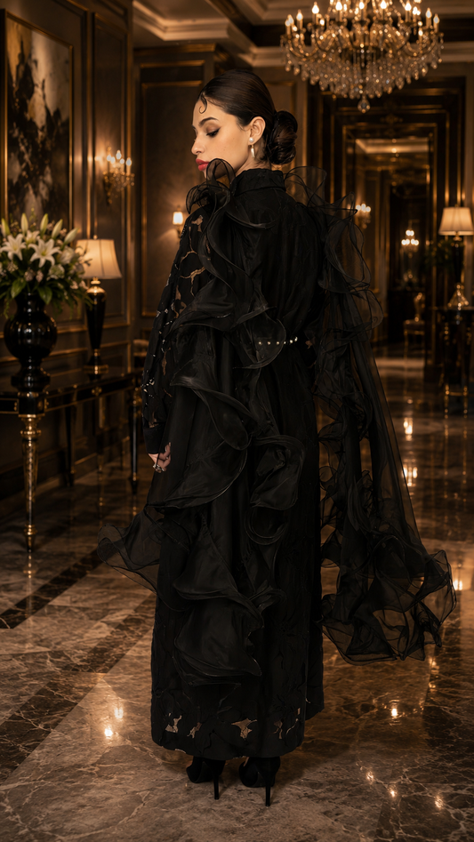 Black Swirl Organza Stole