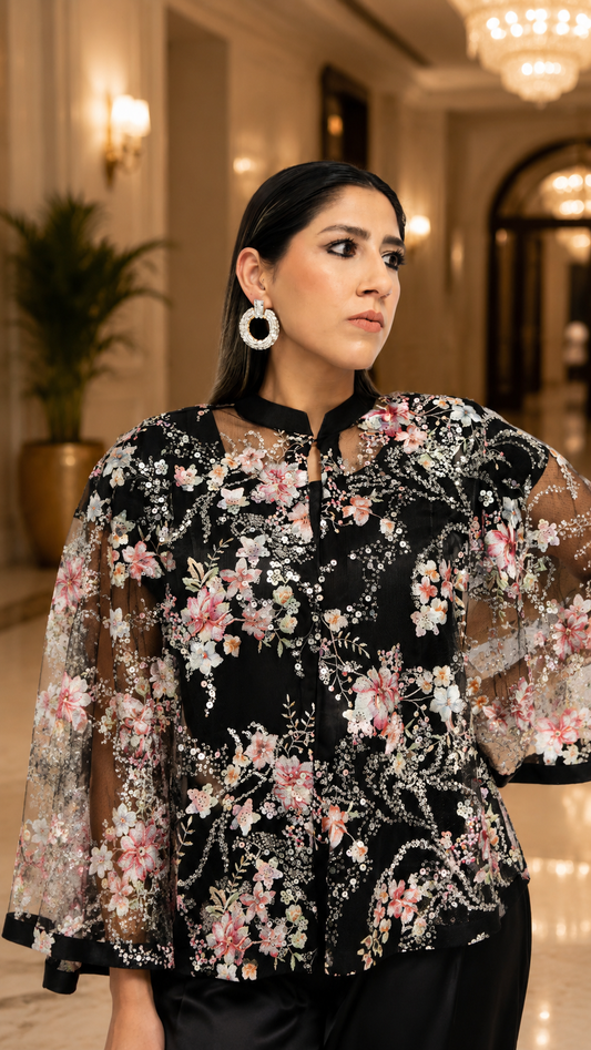 Eclipse Floral Fishtail Cape Gown (2 Piece Set)