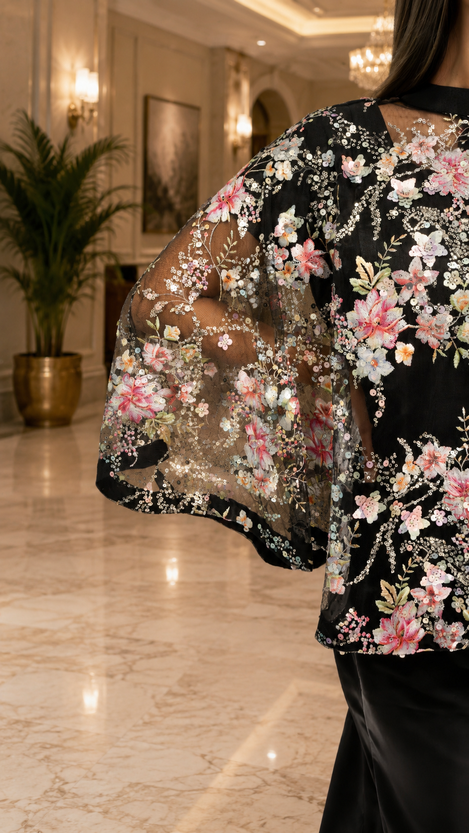 Eclipse Floral Fishtail Cape Gown (2 Piece Set)