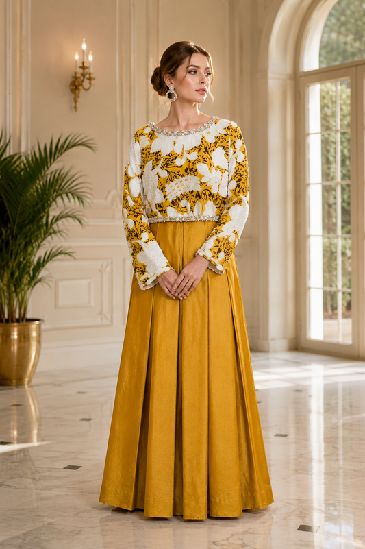 Saffron Gown with Culotte