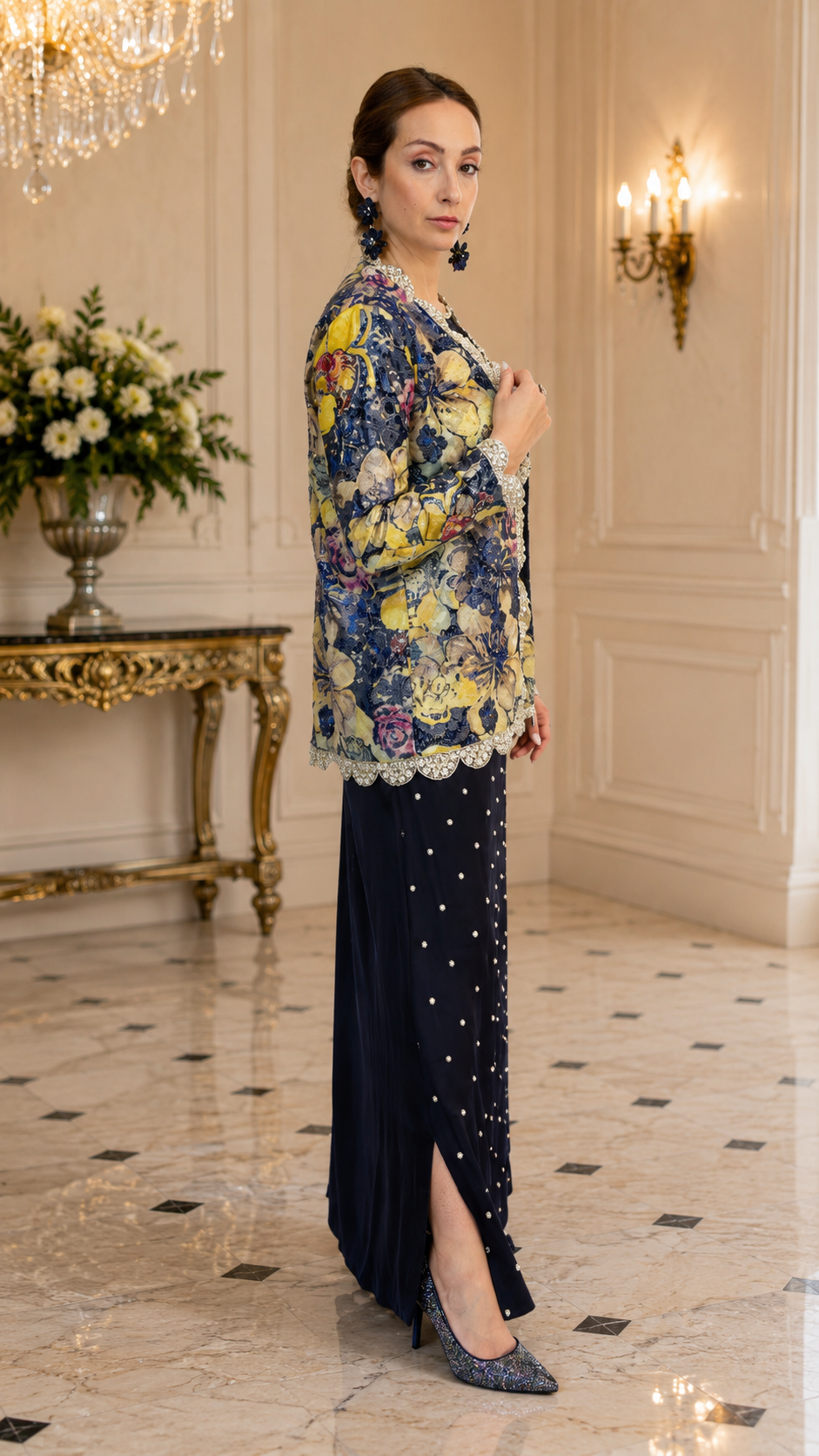 Sapphire Sheen Textured Luxe Jacket Ensemble