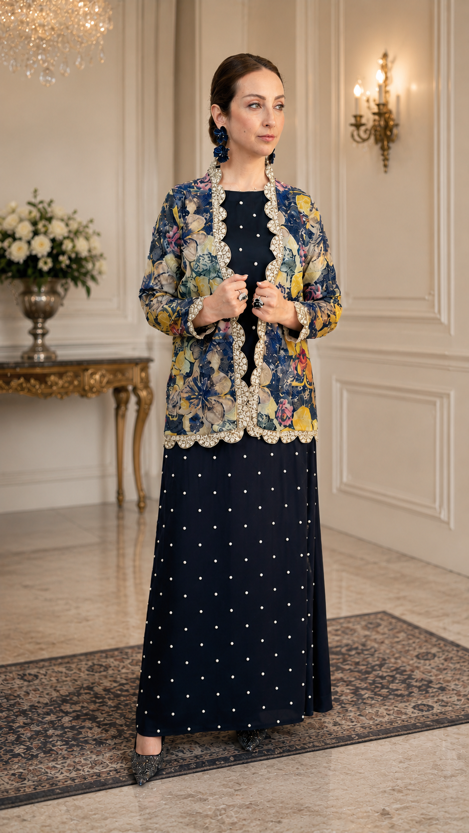Sapphire Sheen Textured Luxe Jacket Ensemble