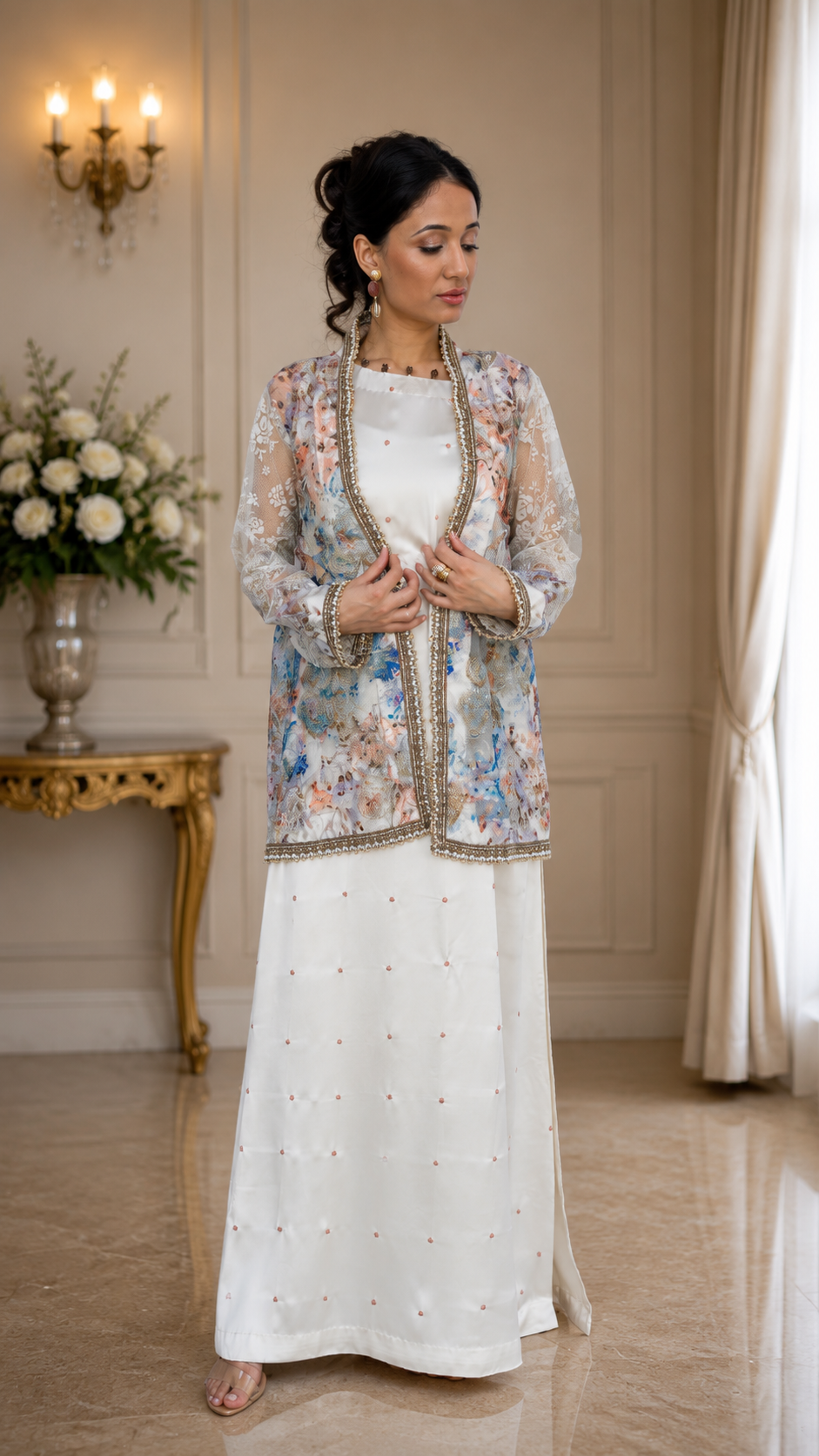 Ivory Blossom Embellished Jacket Ensemble