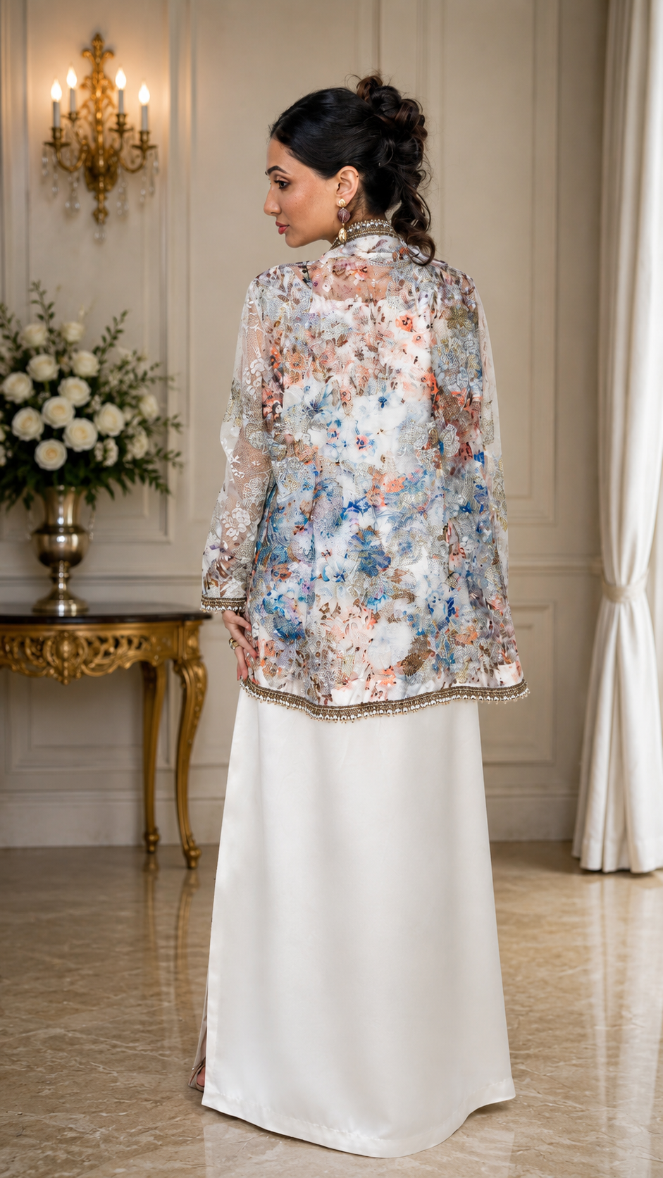 Ivory Blossom Embellished Jacket Ensemble