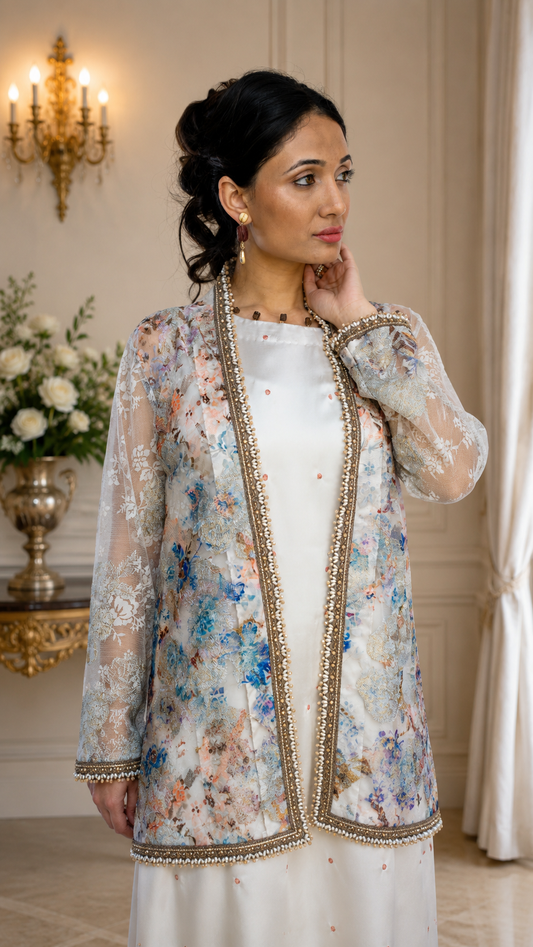 Ivory Blossom Embellished Jacket Ensemble