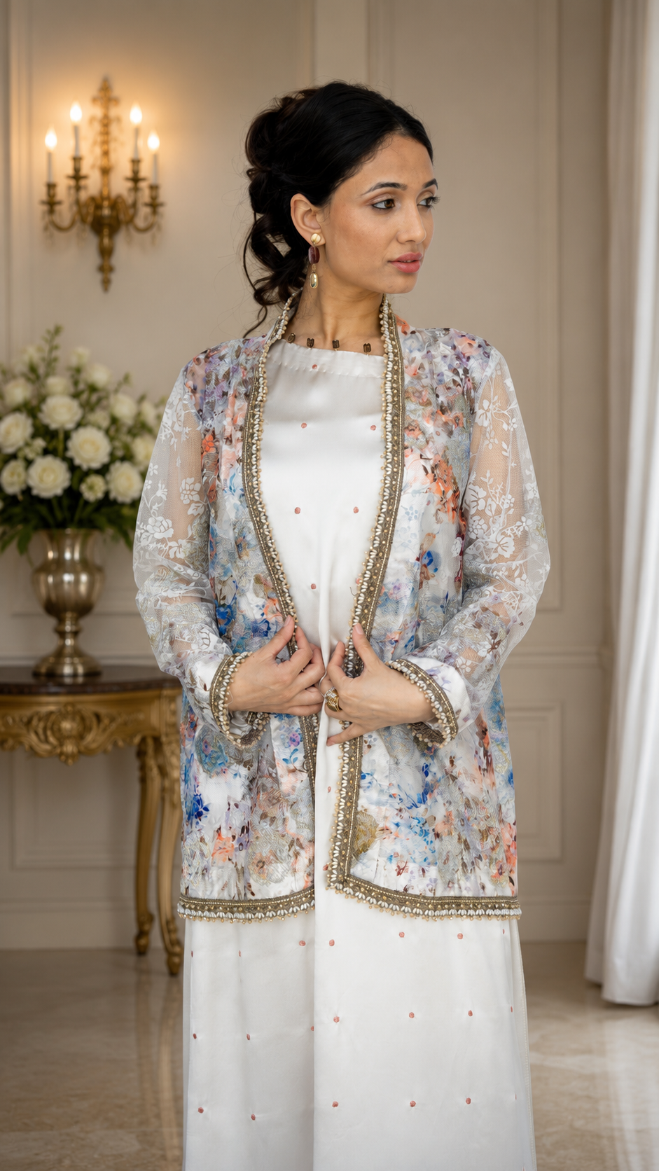 Ivory Blossom Embellished Jacket Ensemble