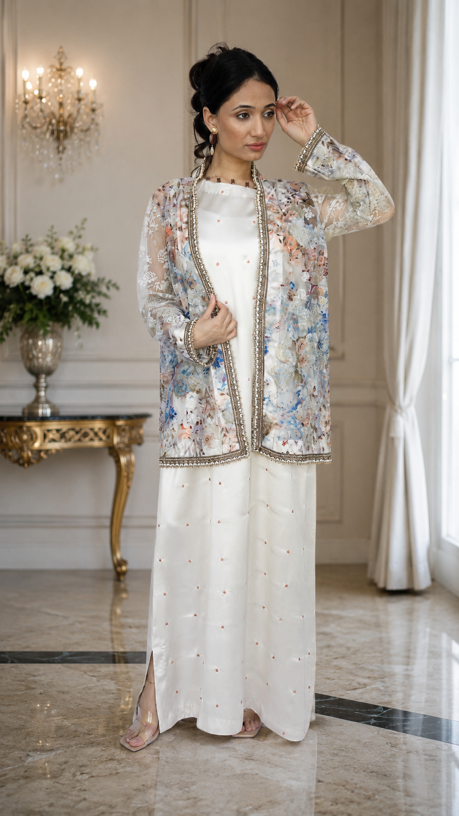 Ivory Blossom Embellished Jacket Ensemble