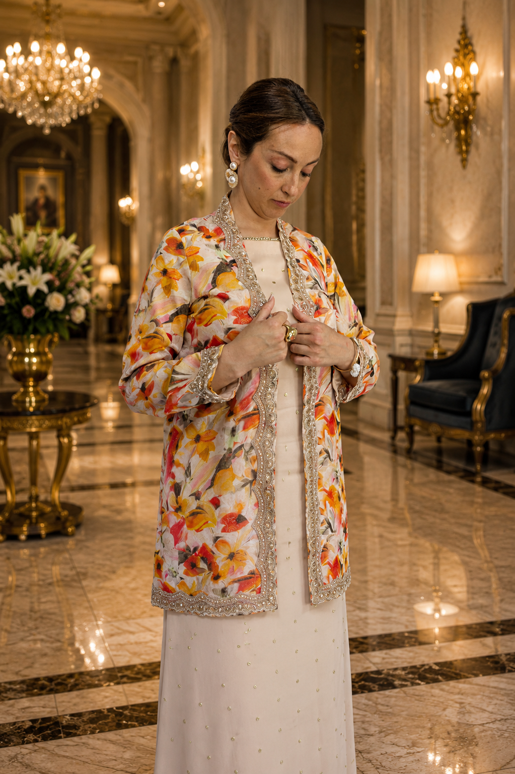 Blush Sunset Floral Embellished Ensemble Set