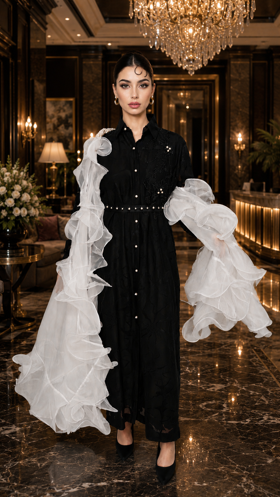 White Swirl Organza Stole