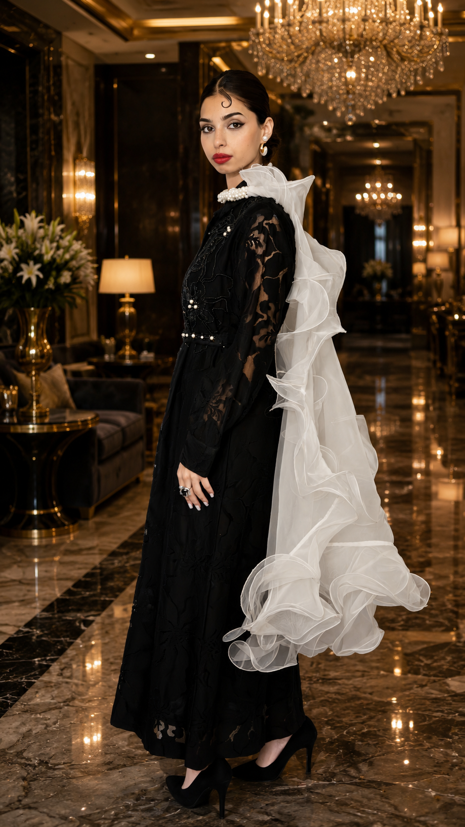 White Swirl Organza Stole