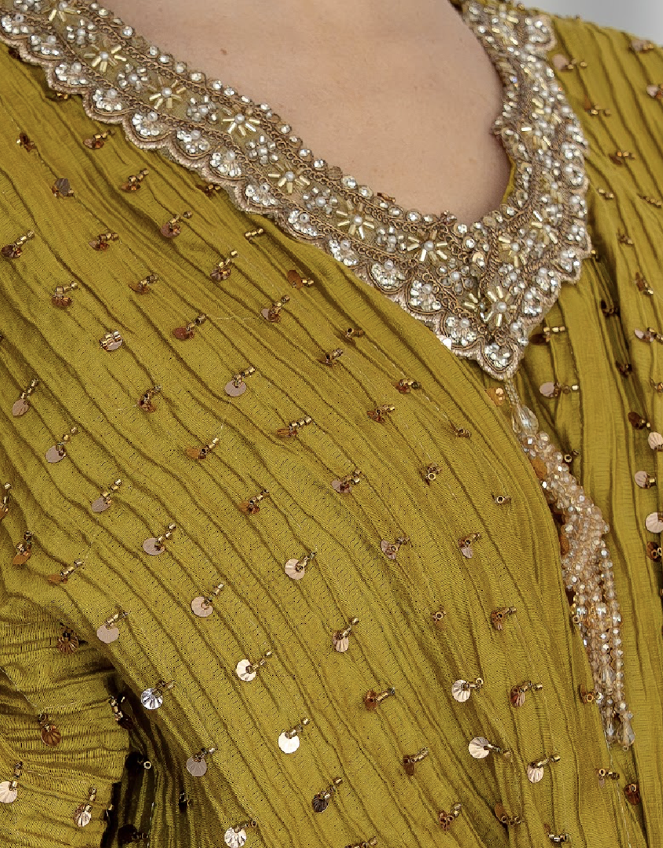 Rich Mustard Embellished Silk Kaftan