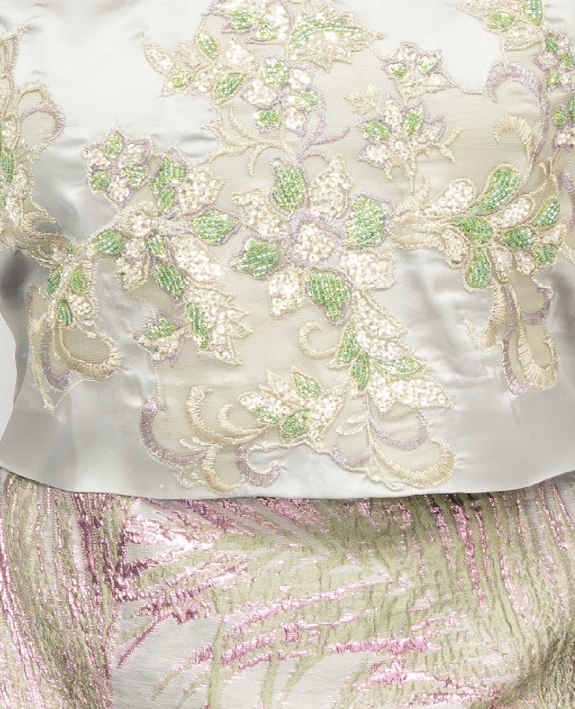 Silver Blossom Embellished Jacquard Gown