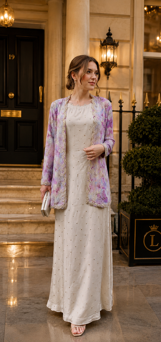 Blush Petal Embellished Jacket Ensemble