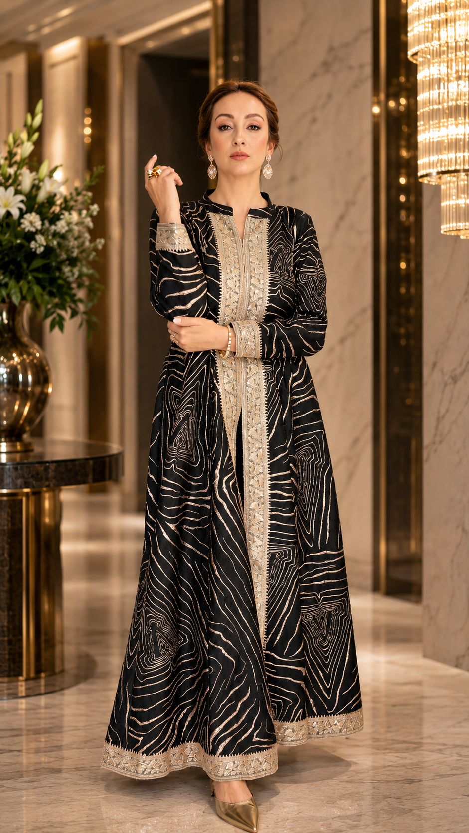 Shadow Gold Regal Embroidered Gown
