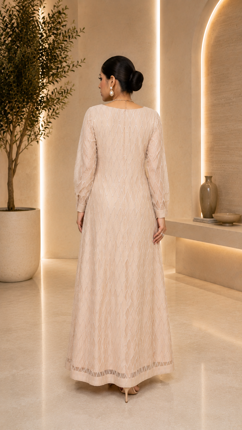 Dusty Peach Sequined Organza & Silk Maxi