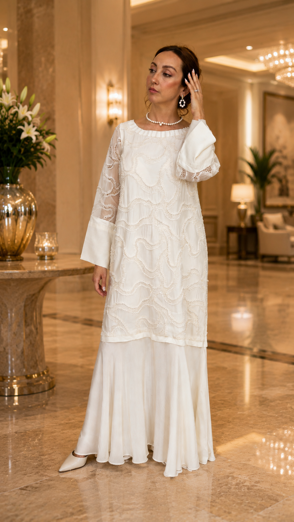 Pearl Lace Cascade Dress