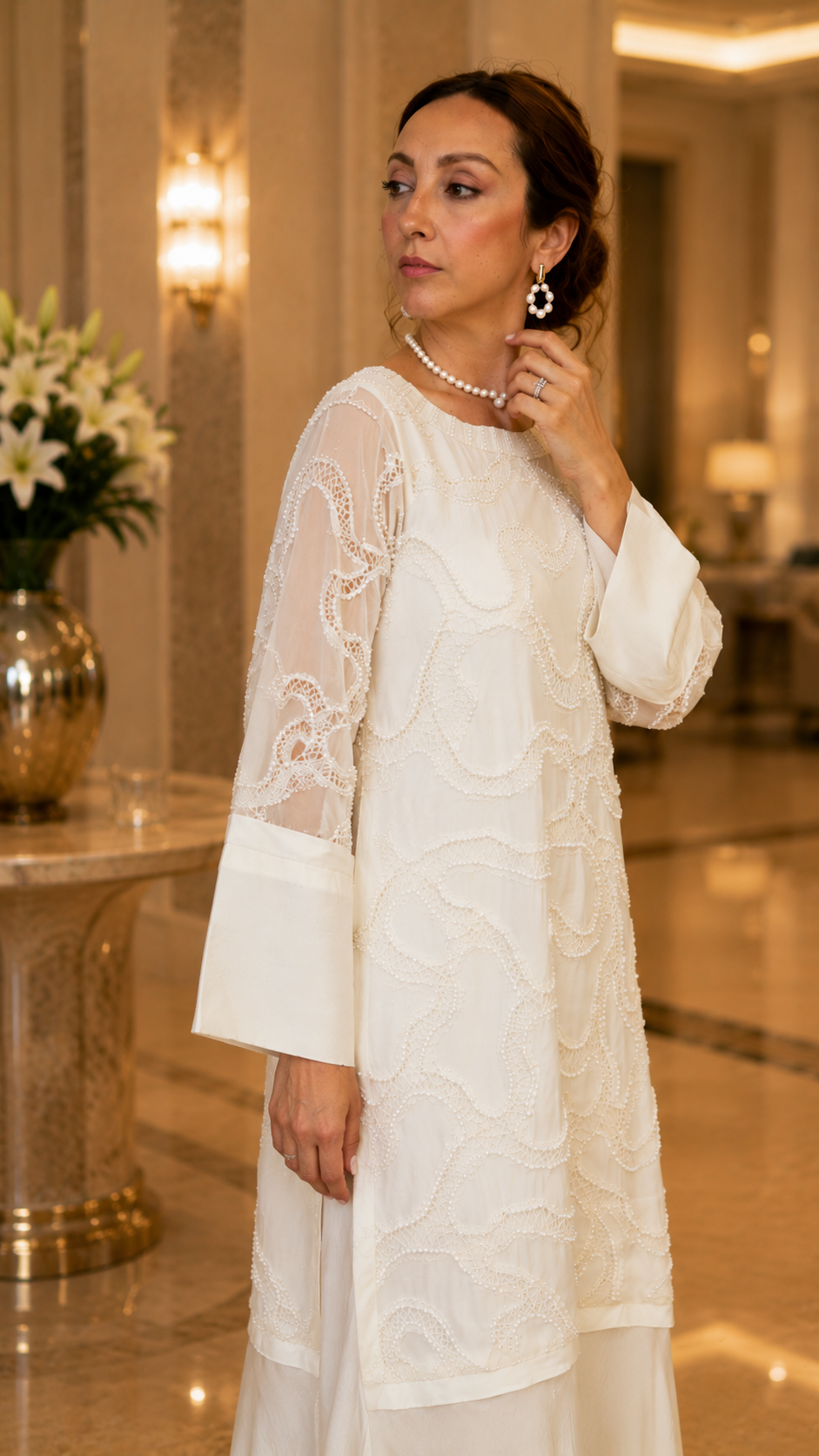 Pearl Lace Cascade Dress