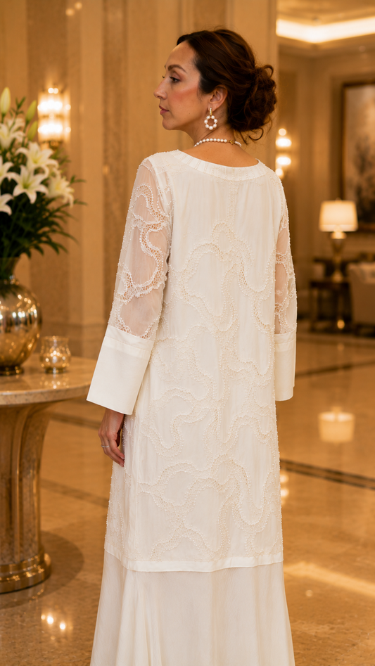 Pearl Lace Cascade Dress