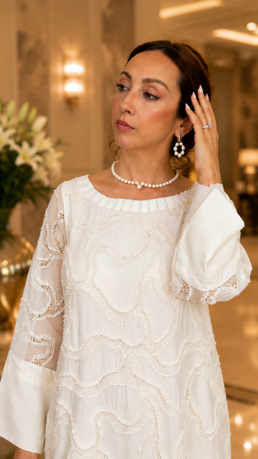 Pearl Lace Cascade Dress