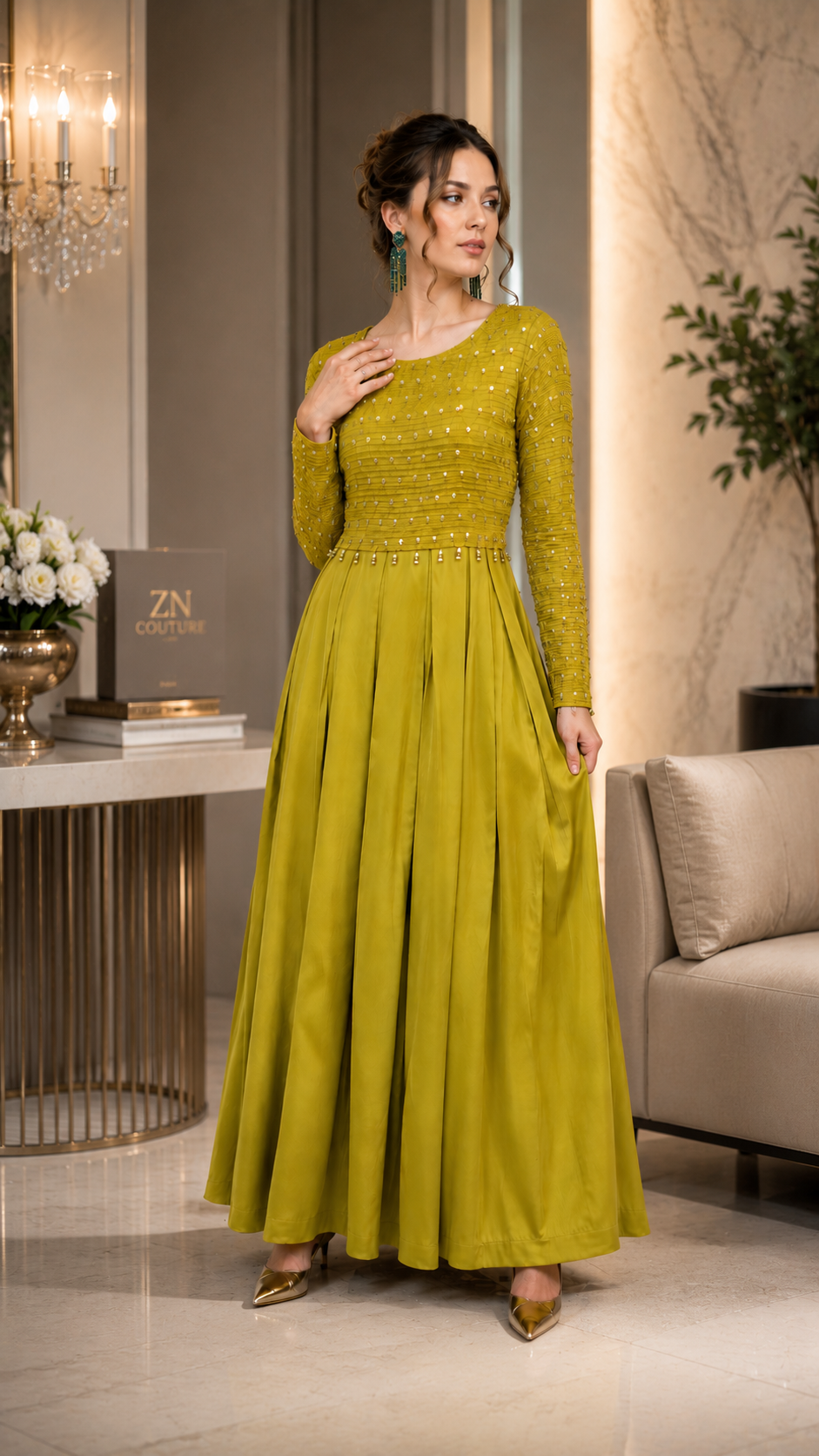 Rich Mustard Box Pleated Dress